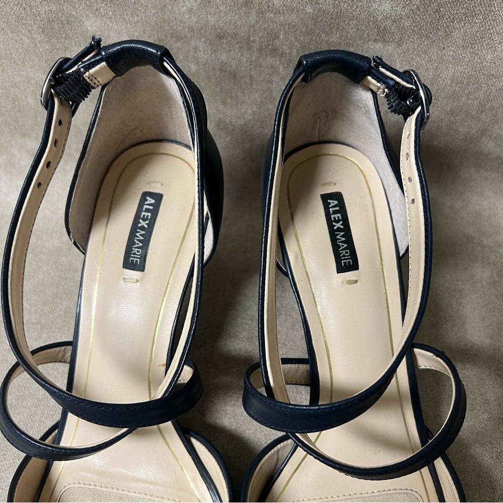Alex Marie Navy Blue Pointed Pumps with Cross Over Straps Size  8.5M - Picture 2 of 7